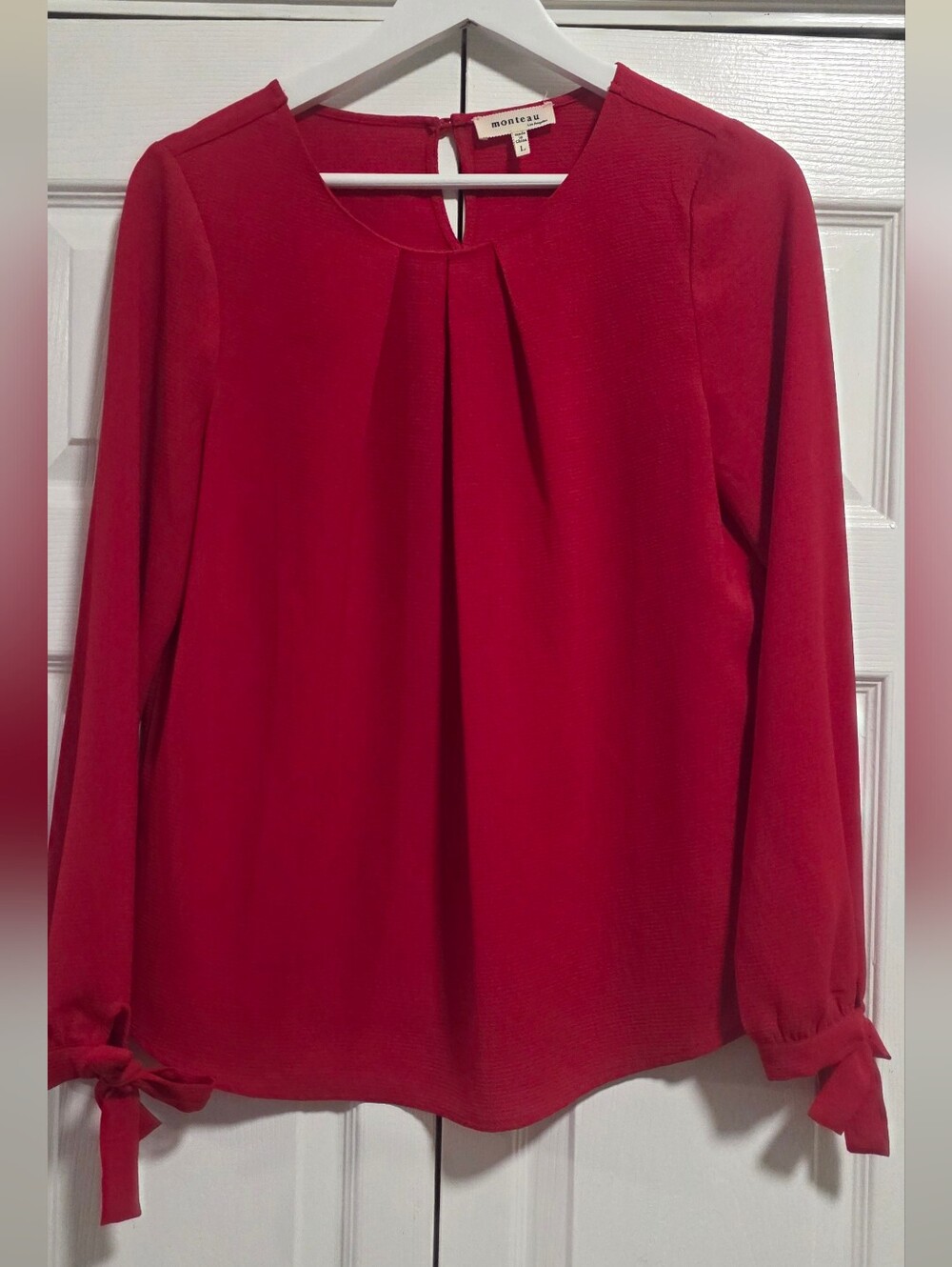 Monteau Crimson Tie-Cuff Long Sleeve Blouse